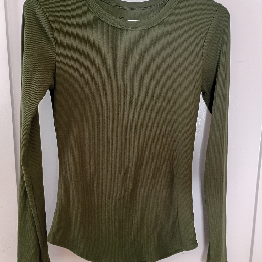 Olive Green Ribbed Long Sleeve Top